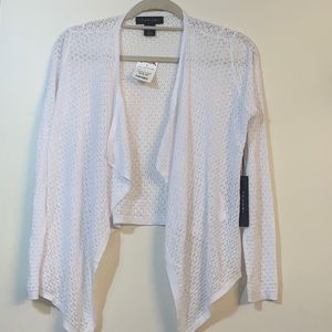 Tahari white open cardigan